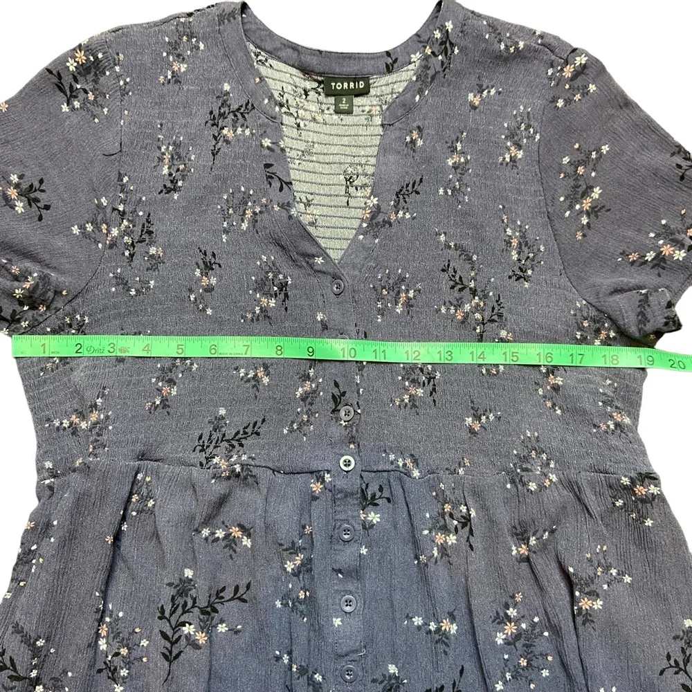 TORRID BABYDOLL GAUZE SMOCKED BUTTON-FRONT TOP Size 2 Plus Size Purple - Picture 12 of 13
